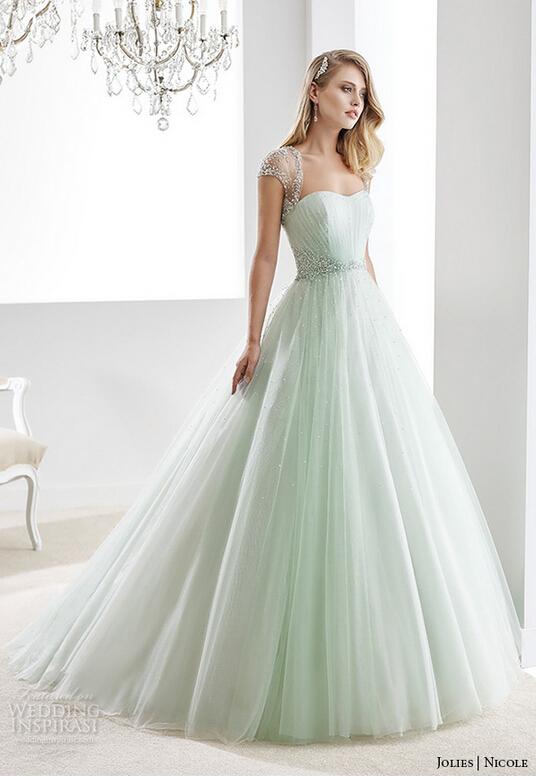 Mariage - Exquisite 2016 Spring Color Wedding Dresses With Wrap Beads Crystal A Line Chapel Train Sweetheart Tulle Gowns Bridal Ball Dress Custom Online with $132.62/Piece on Hjklp88's Store 