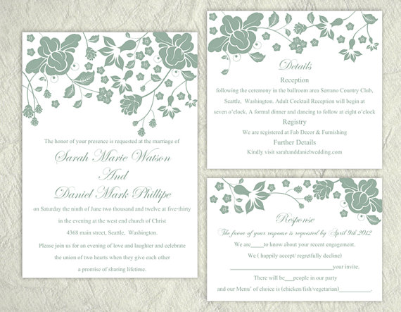 Mariage - DIY Wedding Invitation Template Set Editable Word File Instant Download Printable Invitation Green Wedding Invitations Flower Invitation