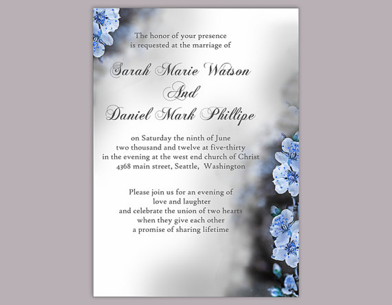 Hochzeit - DIY Wedding Invitation Template Editable Word File Instant Download Elegant Printable Invitation Blue Invitations Flower invitation