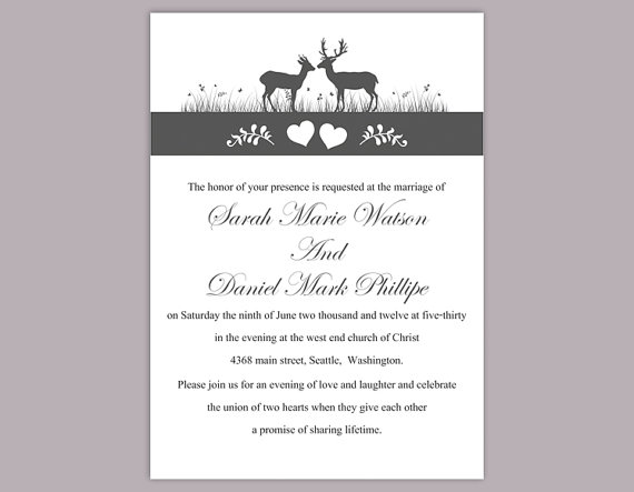 Свадьба - DIY Wedding Invitation Template Editable Word File Instant Download Printable Reindeer Invitation Black Invitations Gray Wedding Invitation