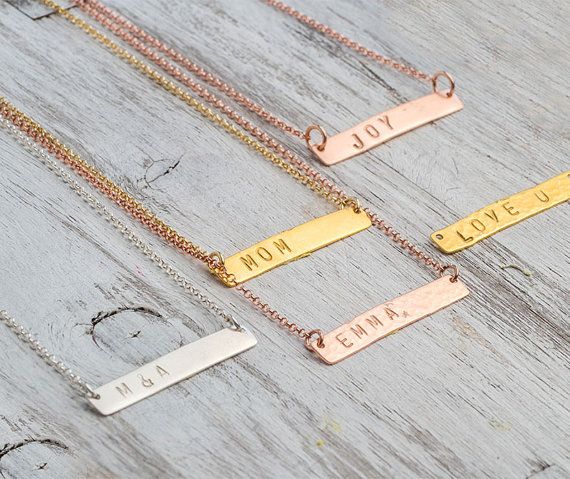 Wedding - Hammered Bar Necklace Personalized Necklace Gold Bar Necklace Layered Necklace Dainty Necklace Everyday Jewelry Initial Necklace