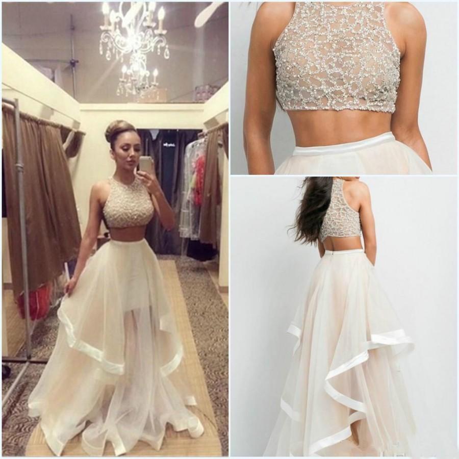 Mariage - Luxury Two Pieces Wedding Dresses Real Image Organza Spring Blush With Beads Ruffles Sheer Sexy Bridal Ball Gowns 2015 Custom Made Online with $128.17/Piece on Hjklp88's Store 