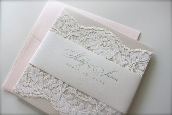 Mariage - Soft Romantic Lace Wedding Invitation In Champagne, Blush & Ivory