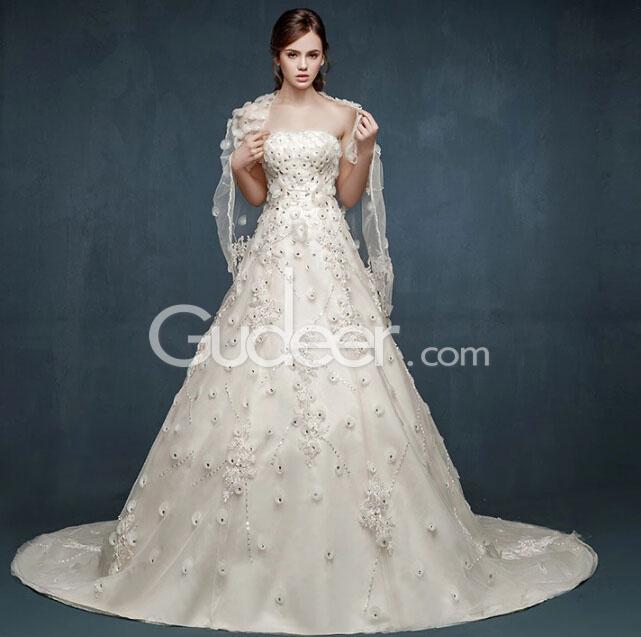 زفاف - A Line Vintage Strapless Embroiderd Beaded Winter Wedding Dress