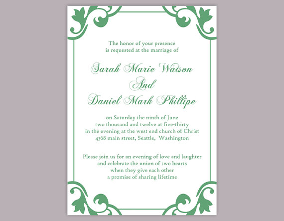 Hochzeit - DIY Wedding Invitation Template Editable Word File Instant Download Elegant Printable Invitation Green Wedding Invitation Green Invitations