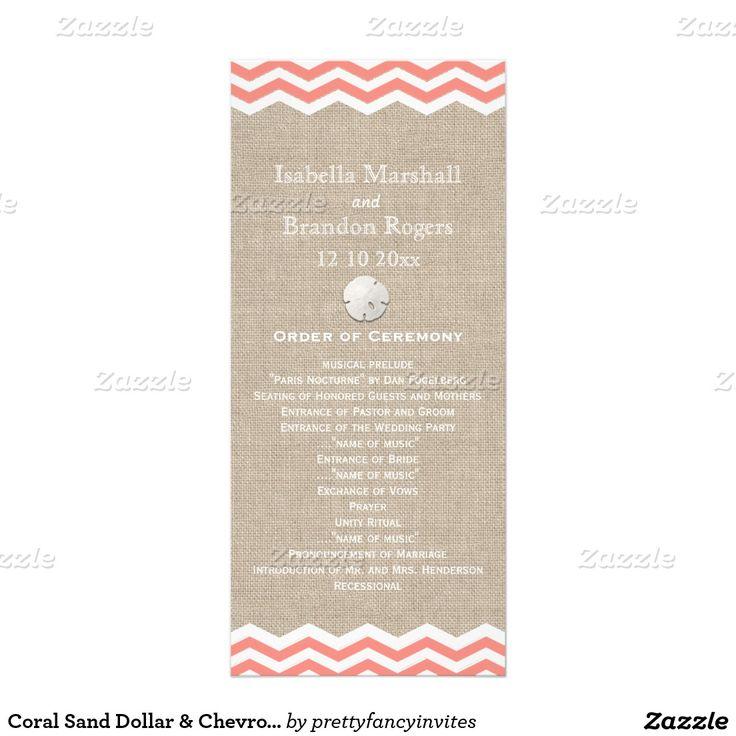 Mariage - Coral Sand Dollar & Chevron Wedding Program Personalized Rack Card