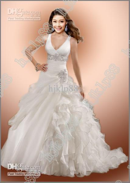 Wedding - Gown Wedding Dresses Sassy Glamorous!new Sexy Ball Gown V Neckline Spaghetti Organza Embroidery Beading Hk Wedding Dress Gowns On Sale From Hjklp88, $104.82