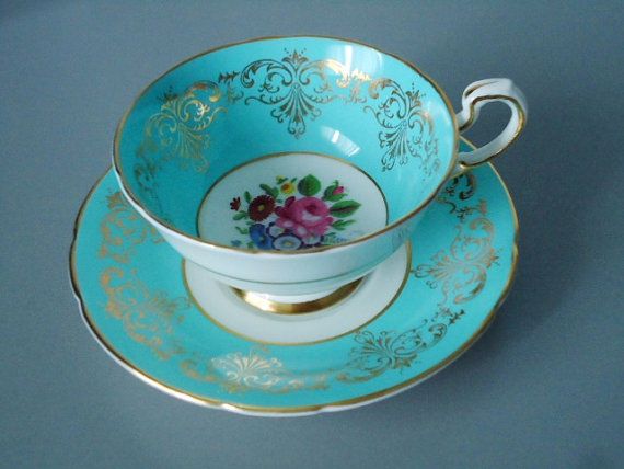 زفاف - Vintage Turquoise Teacup And Saucer By Paragon