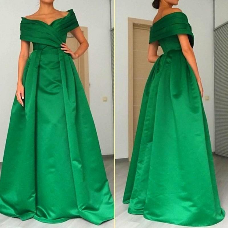 Mariage - Real Image Green Long Evening Dresses 2015 Simple Off The Shoulder Satin Arabic Dubai Celebrity Long Prom Dresses Formal Ball Gowns Online with $104.14/Piece on Hjklp88's Store 