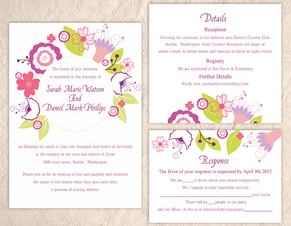 Hochzeit - DIY Wedding Invitation Template Set Editable Word File Instant Download Printable Invitation Wreath Wedding Invitation Floral Invitation