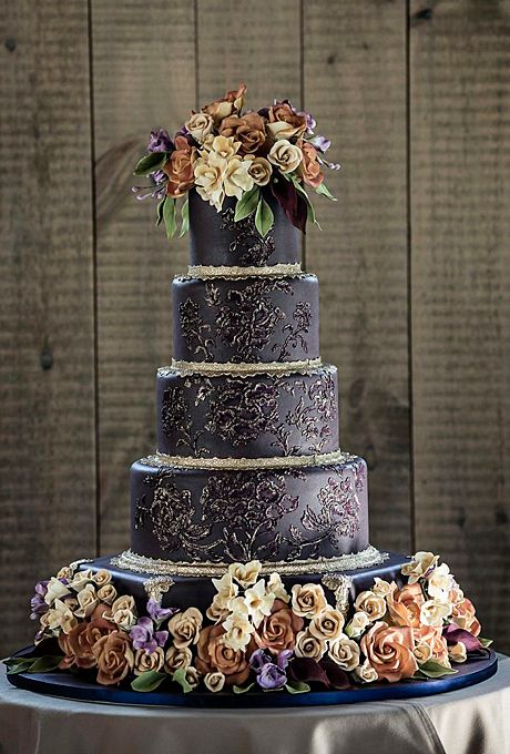 Свадьба - Five-Tier Chocolate Fondant Wedding Cake - With Flowers By Ana Parzych Cakes