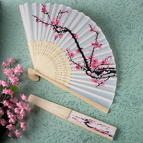 زفاف - Delicate Cherry Blossom Design Silk Folding Fan