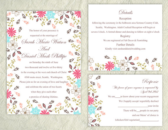 Mariage - Printable Wedding Invitation Suite Printable Invitation Colorful Wedding Invitation Floral Invitation Download Invitation Edited jpeg file