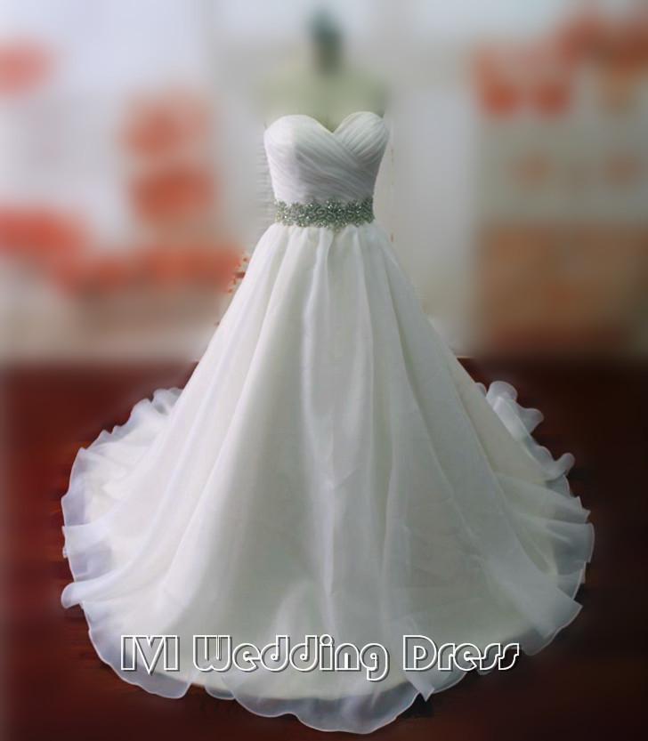 Wedding - Real Photos Sweetheart Criss-cross Wedding Dresses Chapel Train Bridal Gowns with Beaded Sash