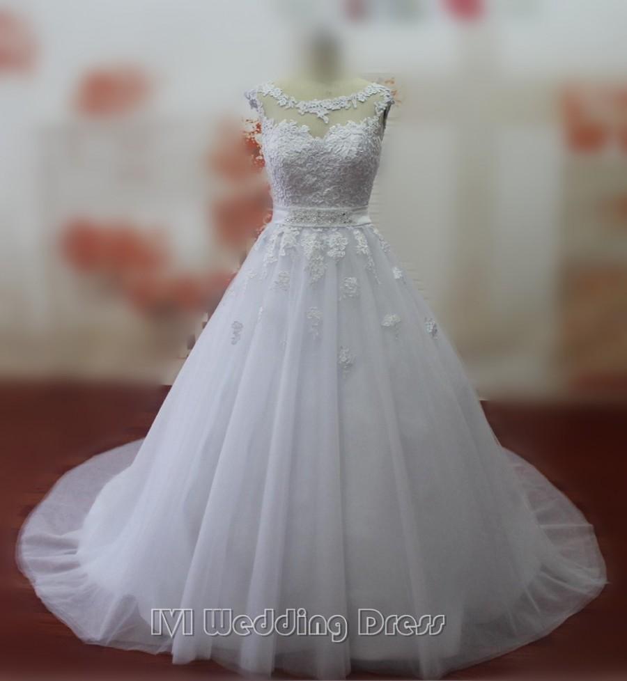 زفاف - Real Photos A-line Wedding Dresses with Lace Appliques Wedding Gowns with Sash Bridal Gowns Bridal Dress