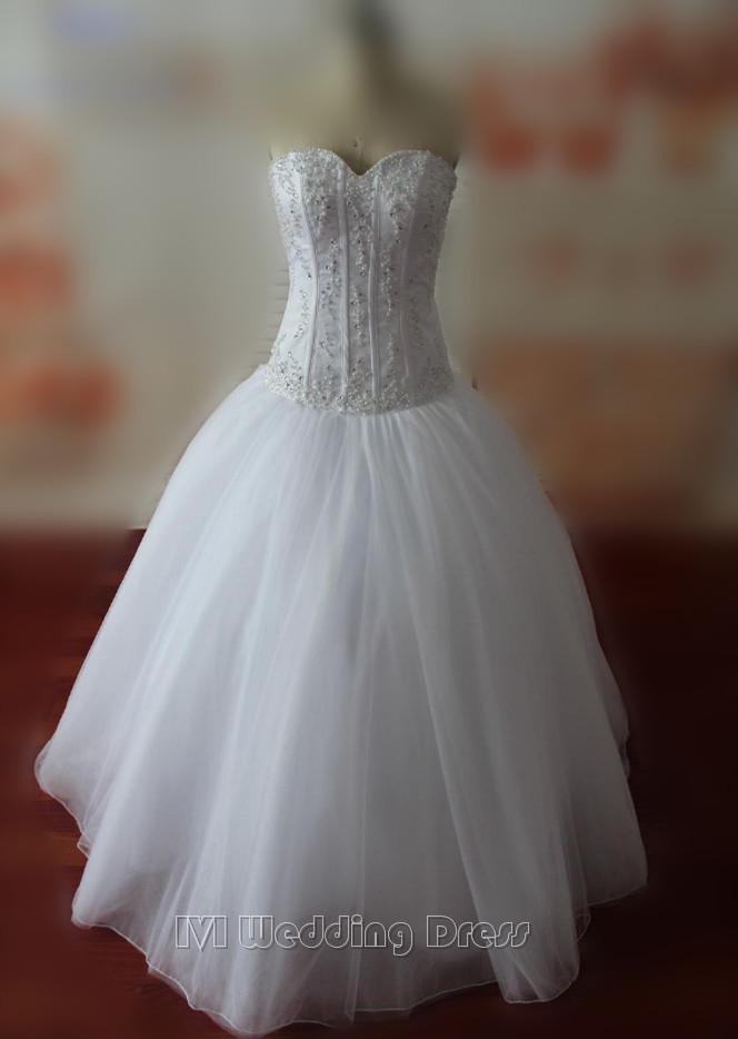 Real Samples Corset Top Wedding Dresses With Pearls Sweetheart