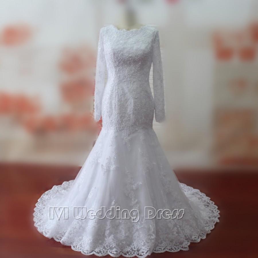 Mariage - Real Samples Mermaid Wedding Dresses Lace Wedding Gowns Long Sleeves Bridal Gowns Plus Size Bridal Dress