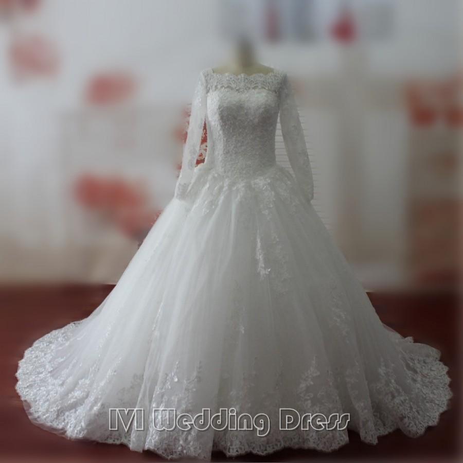 زفاف - Gorgeous Long Sleeves Wedding Dresses Chapel Train Lace Wedding Gowns Zipper Back with Butons Bridal Gowns Chic Bridal Dress