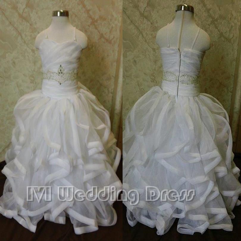 Wedding - Real Photos Flower Girl Dress with Pencil Edge Ruffled Miniature Wedding Gown Girls' Party Dress with Beadings