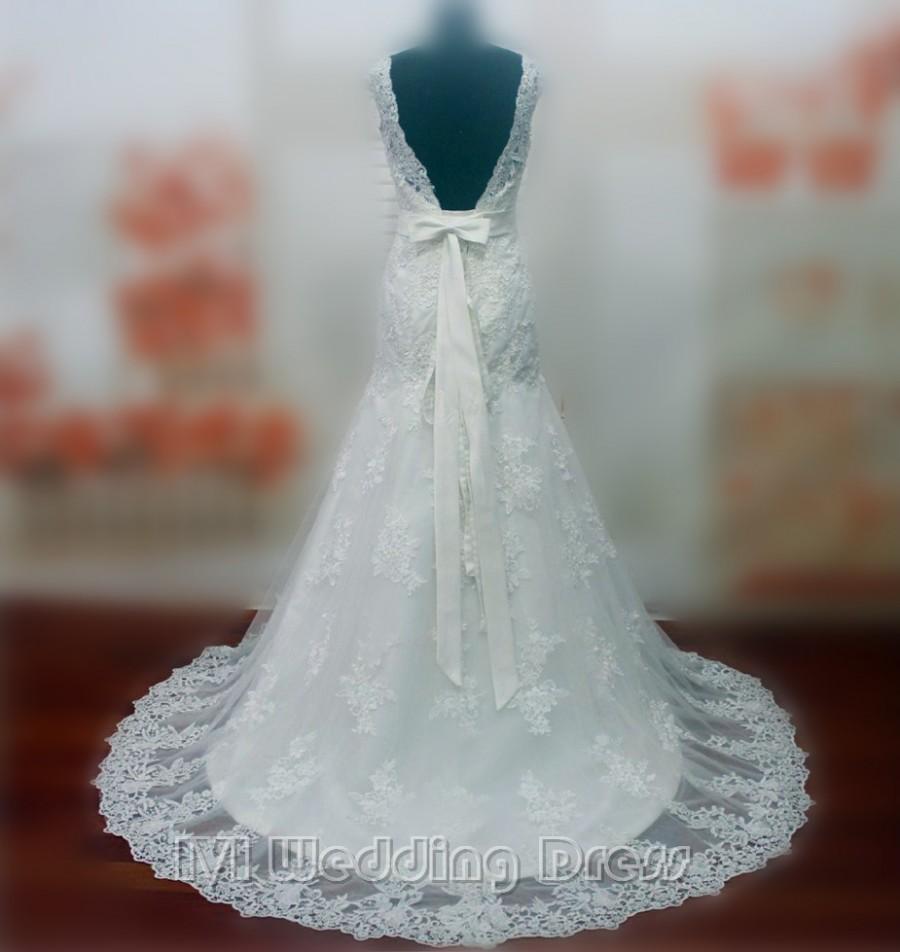 زفاف - Real Pictures Sexy V-neck Wedding Dresses with Sash and Appliques Bridal Gowns with Train Custom Made Plus Size