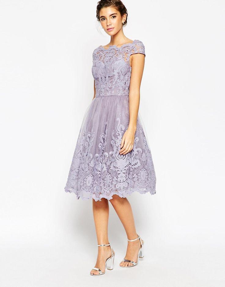 Hochzeit - Chi Chi London Premium Lace Midi Prom Dress With Bardot Neck