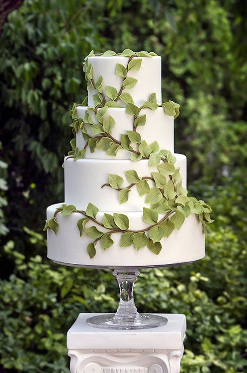 Hochzeit - This Four-tiered White Wedding Cake Features Fondant Branches That Ascend To The Top Layer- Fabulous For A Wedding In Th...