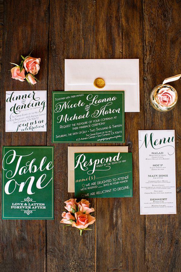 Mariage - Champagne And Emerald Wedding Ideas From Sugar Branch Events