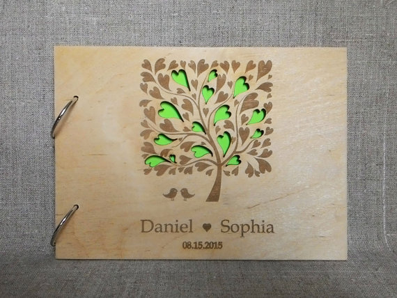 Hochzeit - Custom wedding guestbook, Wooden Wedding Guest Book, Custom Wood Laser Engraved wood, Rustic guest book, tree guestbook