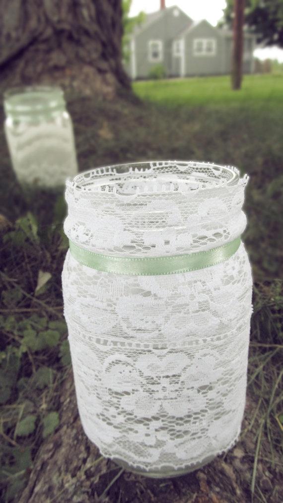 Wedding - Items Similar To Lace Mason Jar On Etsy