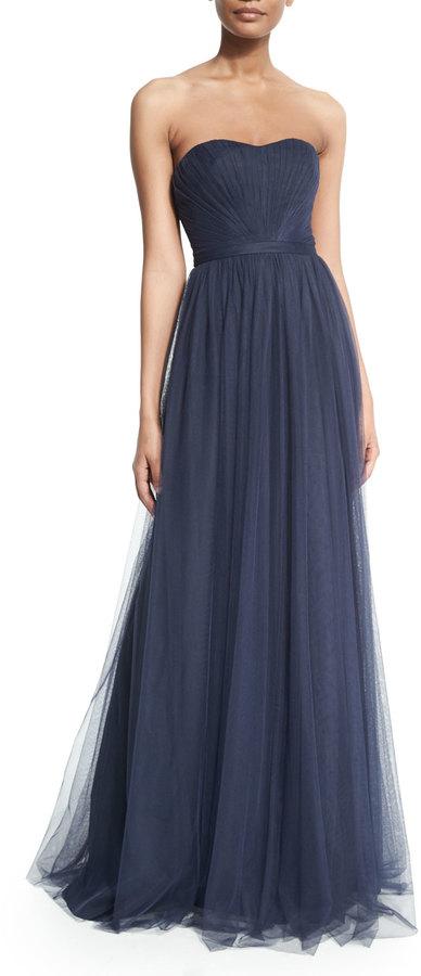 Wedding - Monique Lhuillier Bridesmaids Strapless Sweetheart Pleated Gown