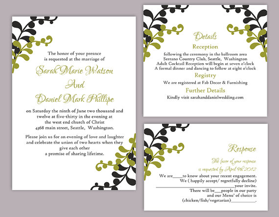 Mariage - DIY Wedding Invitation Template Set Editable Word File Instant Download Printable Leaf Wedding Invitation Blue Invitations Green Invitations