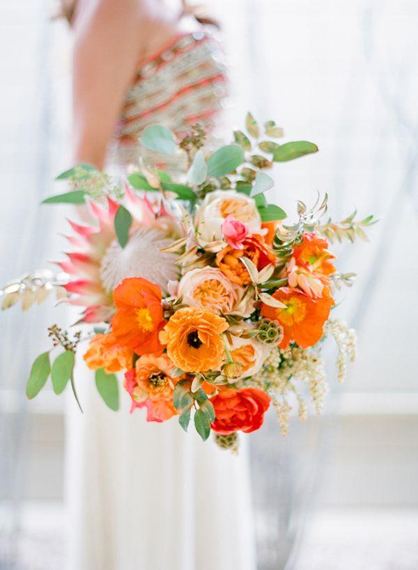 Свадьба - Tangerine Bouquet With Protea