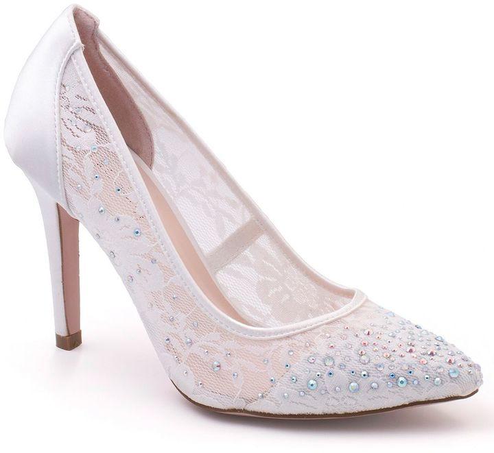 Hochzeit - Coloriffics Eleni Women's Lace Satin Bridal Heels