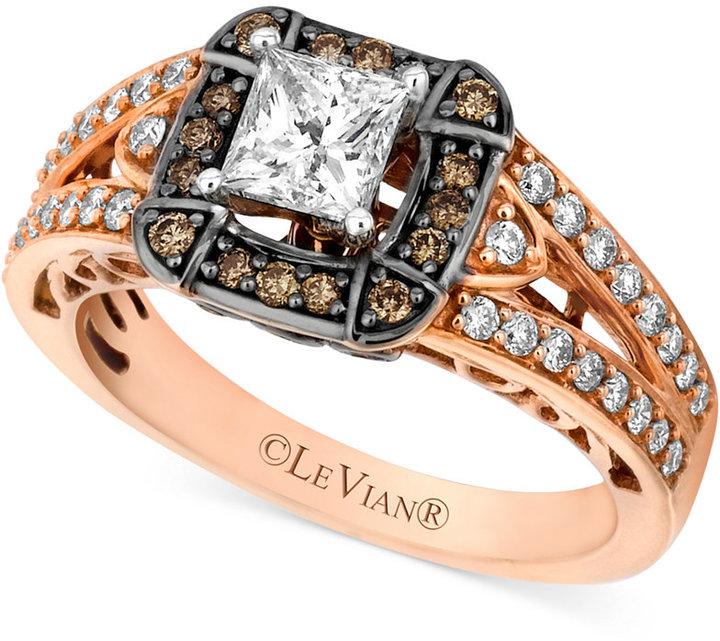 Hochzeit - Le Vian Chocolate Diamond (1-1/10 ct. t.w) and White Diamond (7/8 ct. t.w.) Engagement Ring in 14k Rose Gold