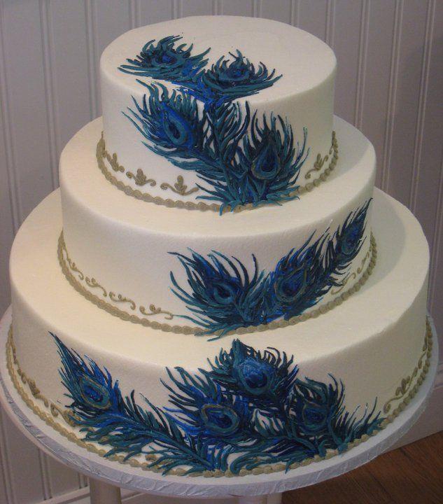 Hochzeit - Three-Tiered Peacock Feather Cake
