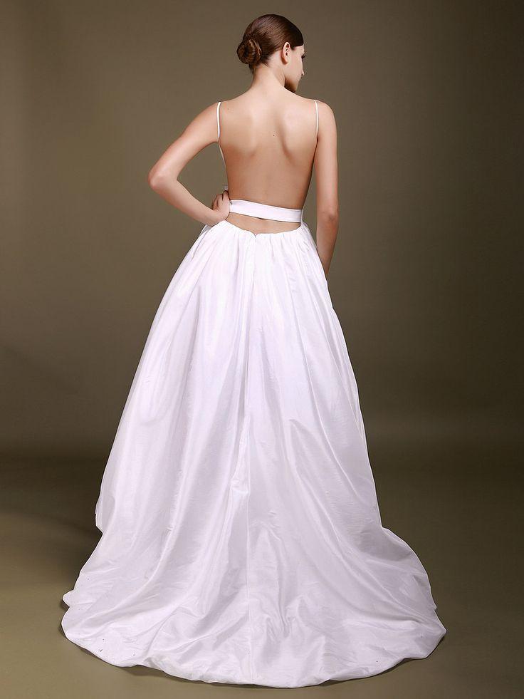 زفاف - Deep-V Backless Wedding Gown With 3D Flower