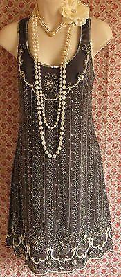Wedding - Oasis Beaded Pearl Vintage Style 1920's Flapper Gatsby Dress Uk12 Us10 Eu38