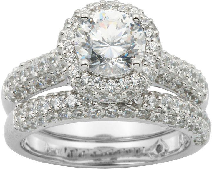 زفاف - FINE JEWELRY 100 Facets by DiamonArt Sterling Silver Cubic Zirconia Bridal Ring Set