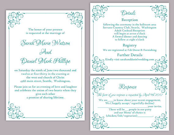 زفاف - DIY Wedding Invitation Template Set Editable Word File Instant Download Printable Floral Invitation Blue Invitation Turquoise Invitations