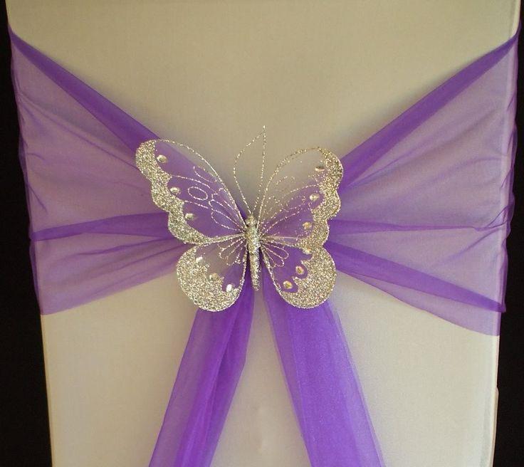 Wedding - XL Butterfly Wedding Chair Sash Decoration Top Table Gold Or Silver Clip On