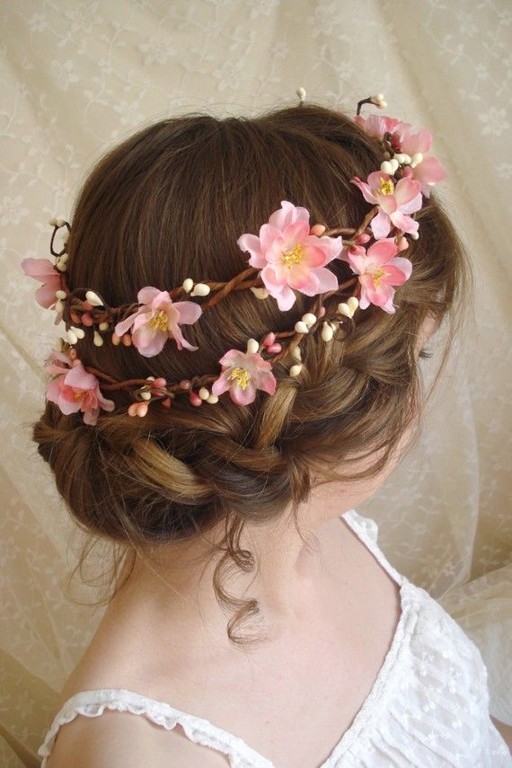 زفاف - Cherry Blossom Flower Head Wreath - SAKURA DREAMS - A Pink Bridal Crown