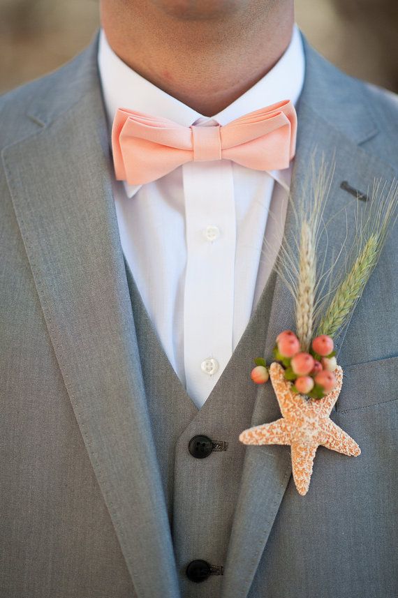 Wedding - Peach Bow Tie For Men Or Boys / Pale Peach (Kona Ice Peach)