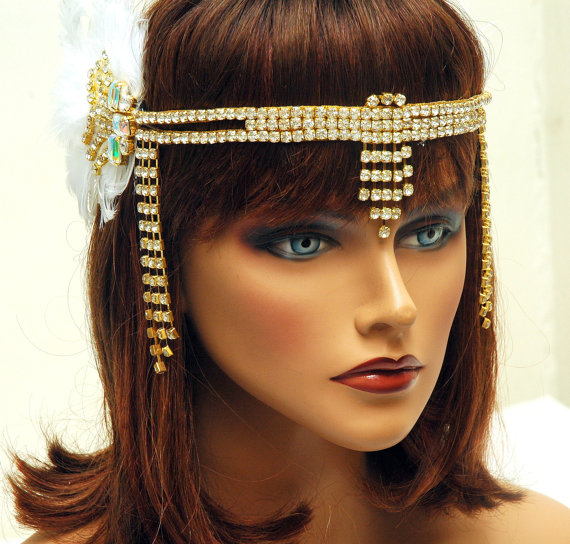 زفاف - Flapper Headpiece,Vintage Inspired Bridal Headband, Gold Great Gatsby Headband, Roaring 20's Rhinestone Headpiece, Bridal Dress