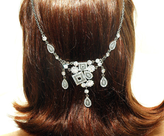زفاف - Wedding Headpiece, Bridal Headpiece,Wedding Hair Jewelry, The Great Gatsby HeadPiece, Crystal Chain Headpiece, 1920s Hair Piece