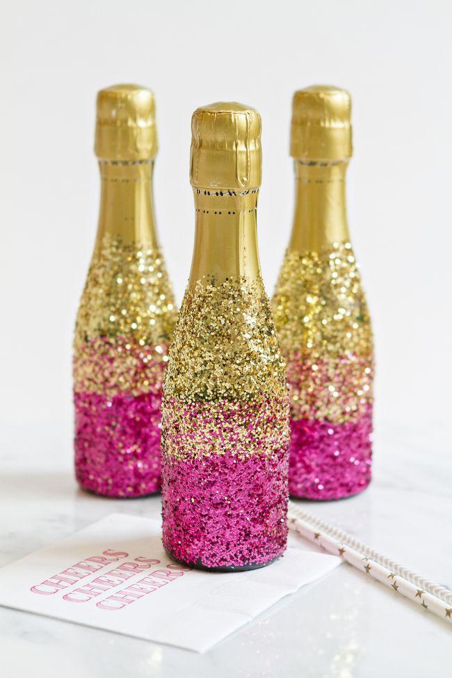 زفاف - DIY Glitter Champagne Bottles
