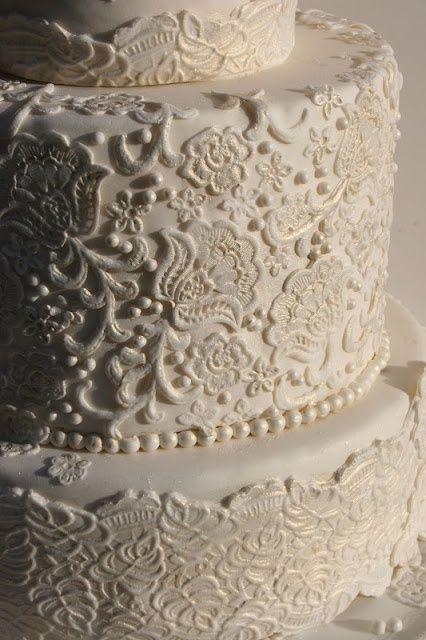 Wedding - White-lace-wedding-cake - Once Wed