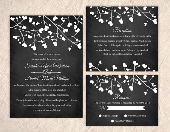 Свадьба - Printable Chalkboard Wedding Invitation Suite Printable Invitation Heart Invitation Download Invitation Edited jpeg file