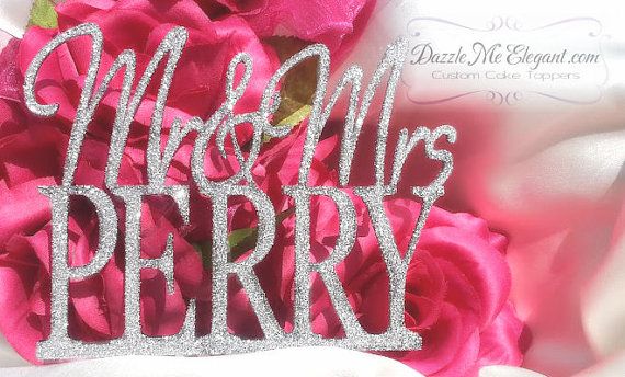 Wedding - Custom Wedding Cake Topper - Personalized Glitter Name Cake Topper - Mr And Mrs Last Name - Bride And Groom