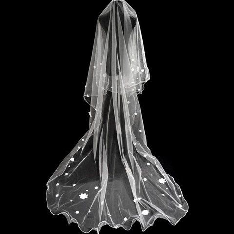 Свадьба - Delicate Applique Solid Color Wedding Veil For Bride