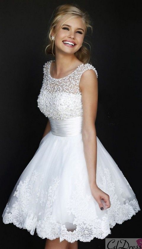Mariage - 2015 A Line Ivory Strapless Lace Homecoming Dress Simple Short Prom Dresses Summer Beach Wedding Dress For Teens Brides From Meetdresses